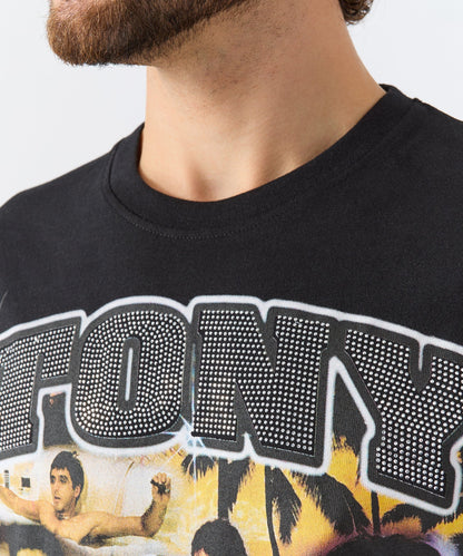Reason Clothing Best Seller | Scarface "Tony Montana" Rhinestone Tee - Black