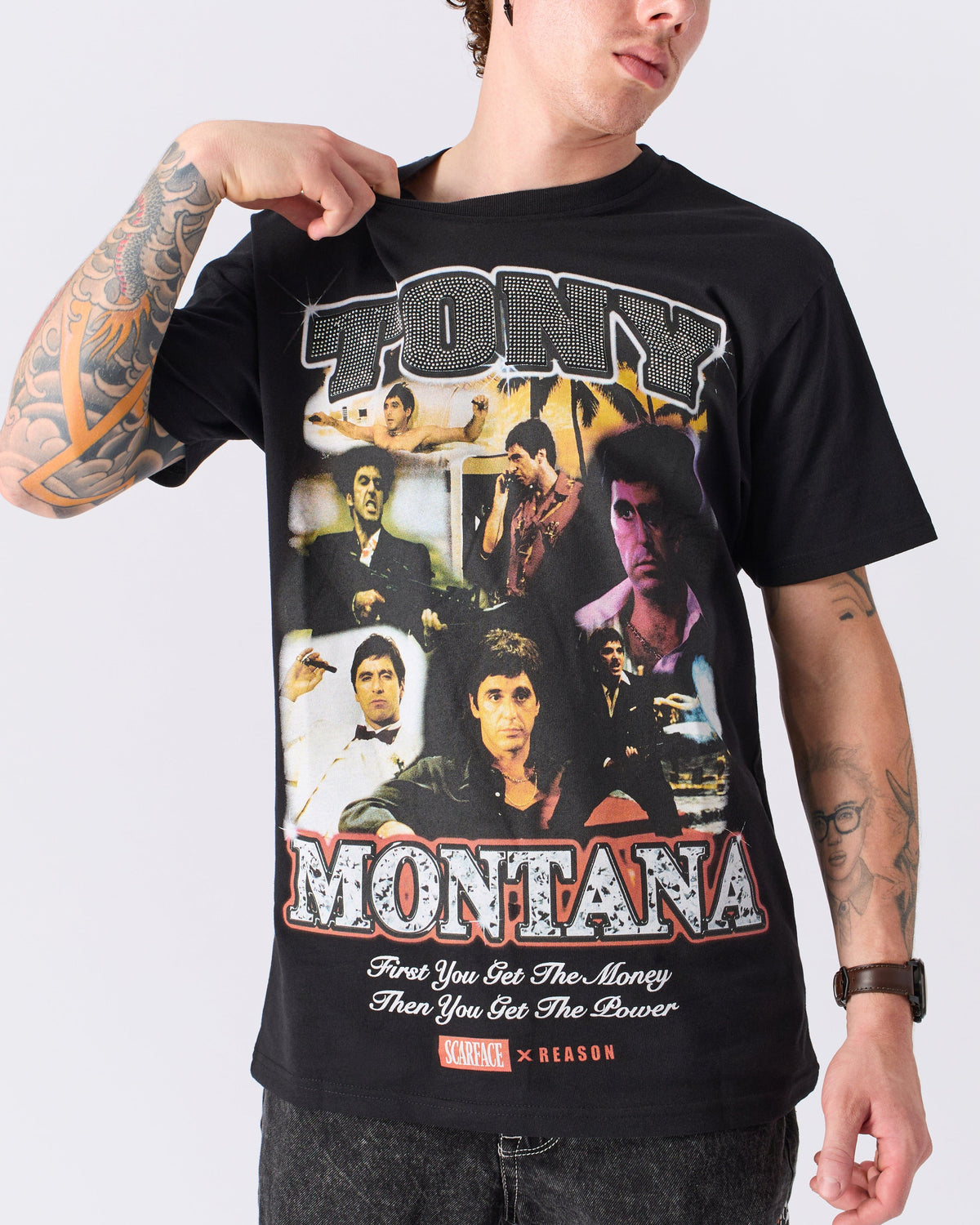 Reason Clothing Best Seller | Scarface "Tony Montana" Rhinestone Tee - Black