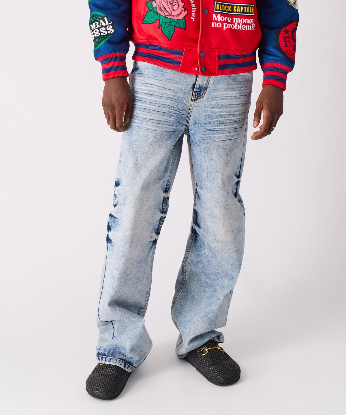 Reason Clothing New | Washed Ripped Denim Pants - Blue