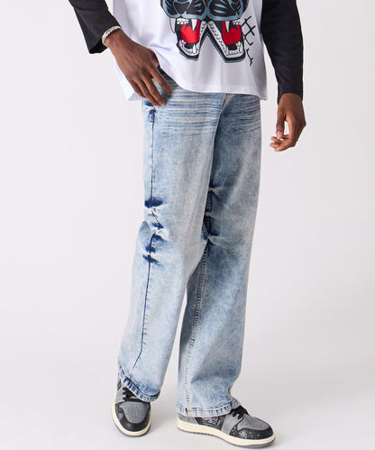 Reason Clothing New | Washed Ripped Denim Pants - Blue