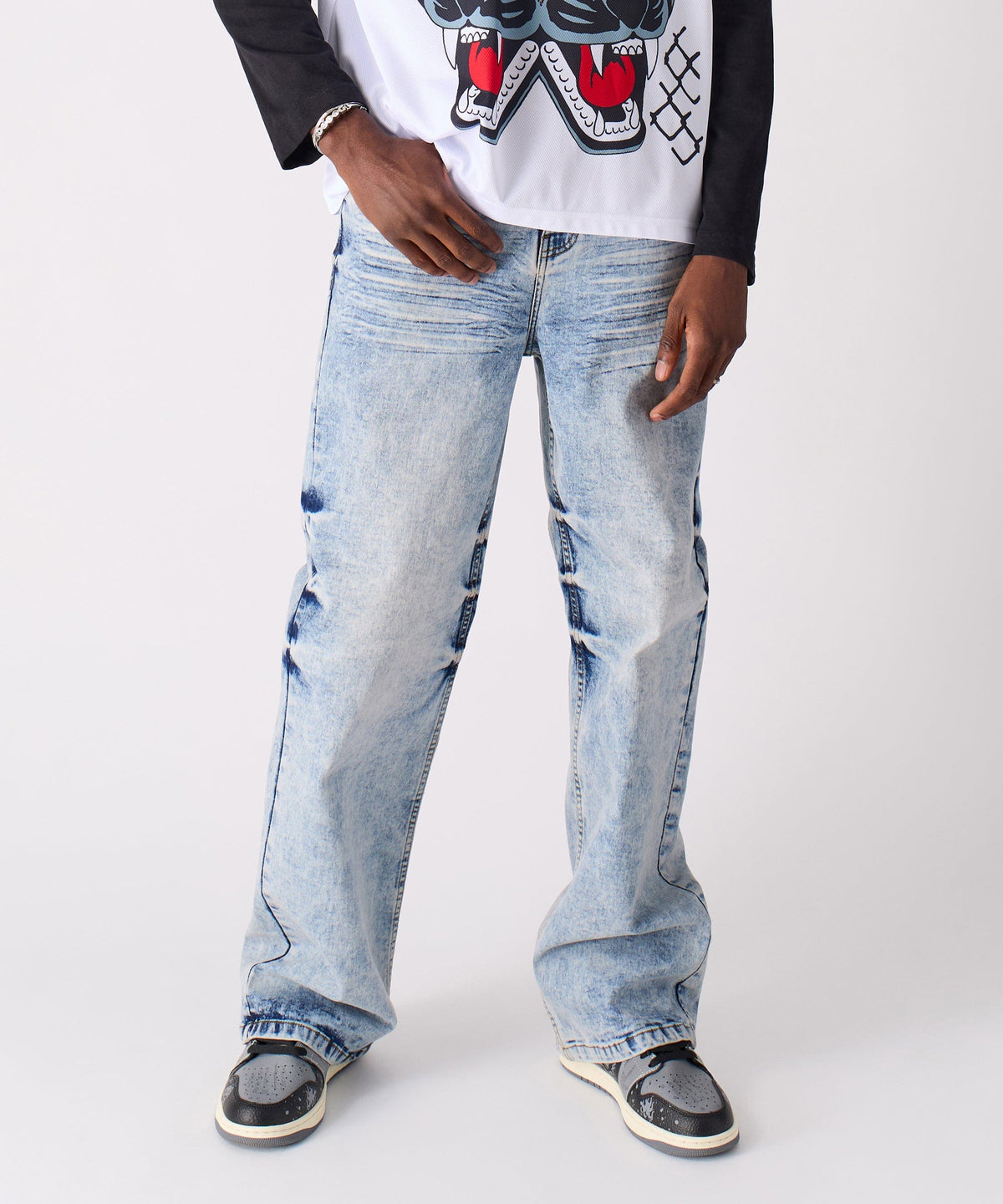 Reason Clothing New | Washed Ripped Denim Pants - Blue