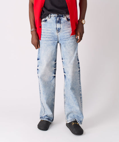Reason Clothing New | Washed Ripped Denim Pants - Blue