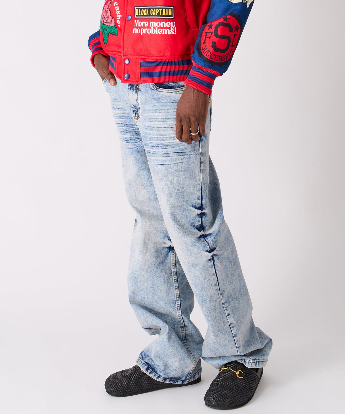 Reason Clothing New | Washed Ripped Denim Pants - Blue
