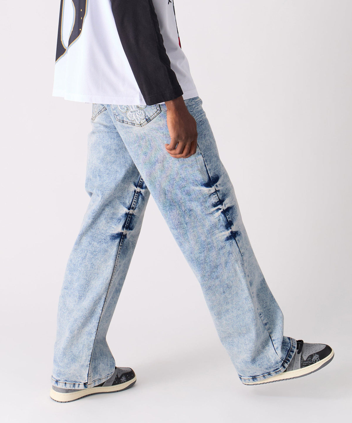 Reason Clothing New | Washed Ripped Denim Pants - Blue