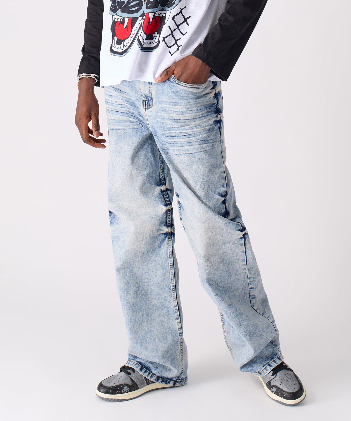 Reason Clothing New | Washed Ripped Denim Pants - Blue