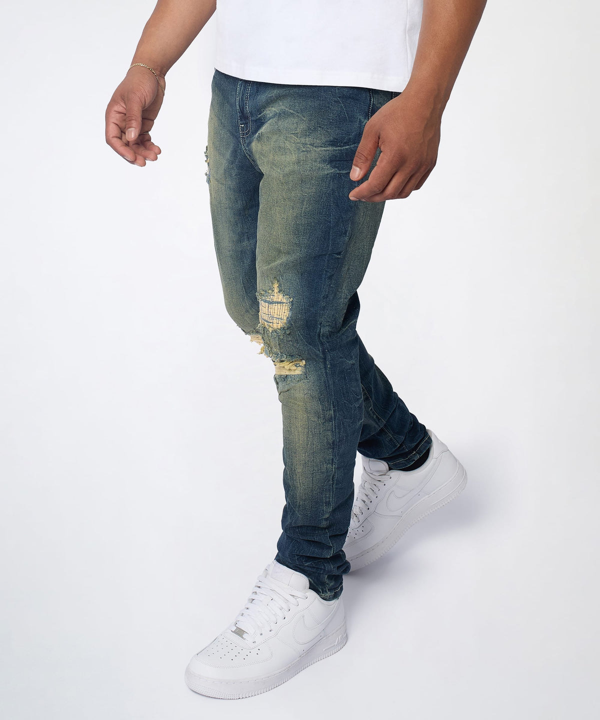 Reason Clothing Featured | Men's Skinny Ripped Denim Pant - Medium Blue