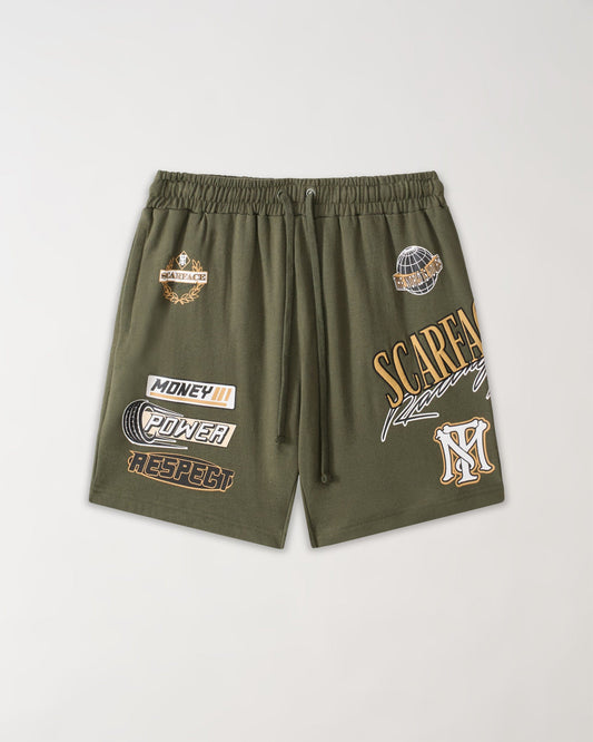 Reason Clothing Best Price | Scarface Applique Racing Short - Olive Green