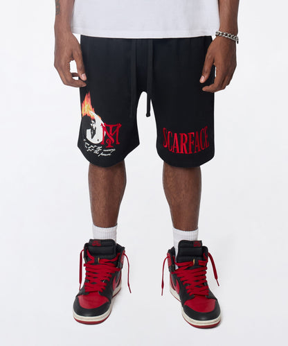Reason Clothing Top Pick | Scarface Get The Money Embroidered Fleece Short - Black