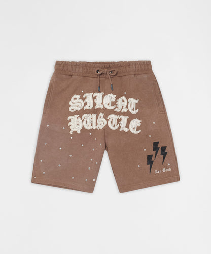 Reason Clothing Sale | Plus Size Mindset Applique Washed Fleece Short - Khaki