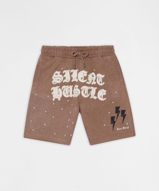 Reason Clothing Sale | Plus Size Mindset Applique Washed Fleece Short - Khaki
