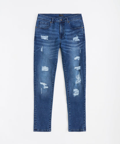 Reason Clothing Latest | Classic Distressed Skinny Jeans - Medium Blue
