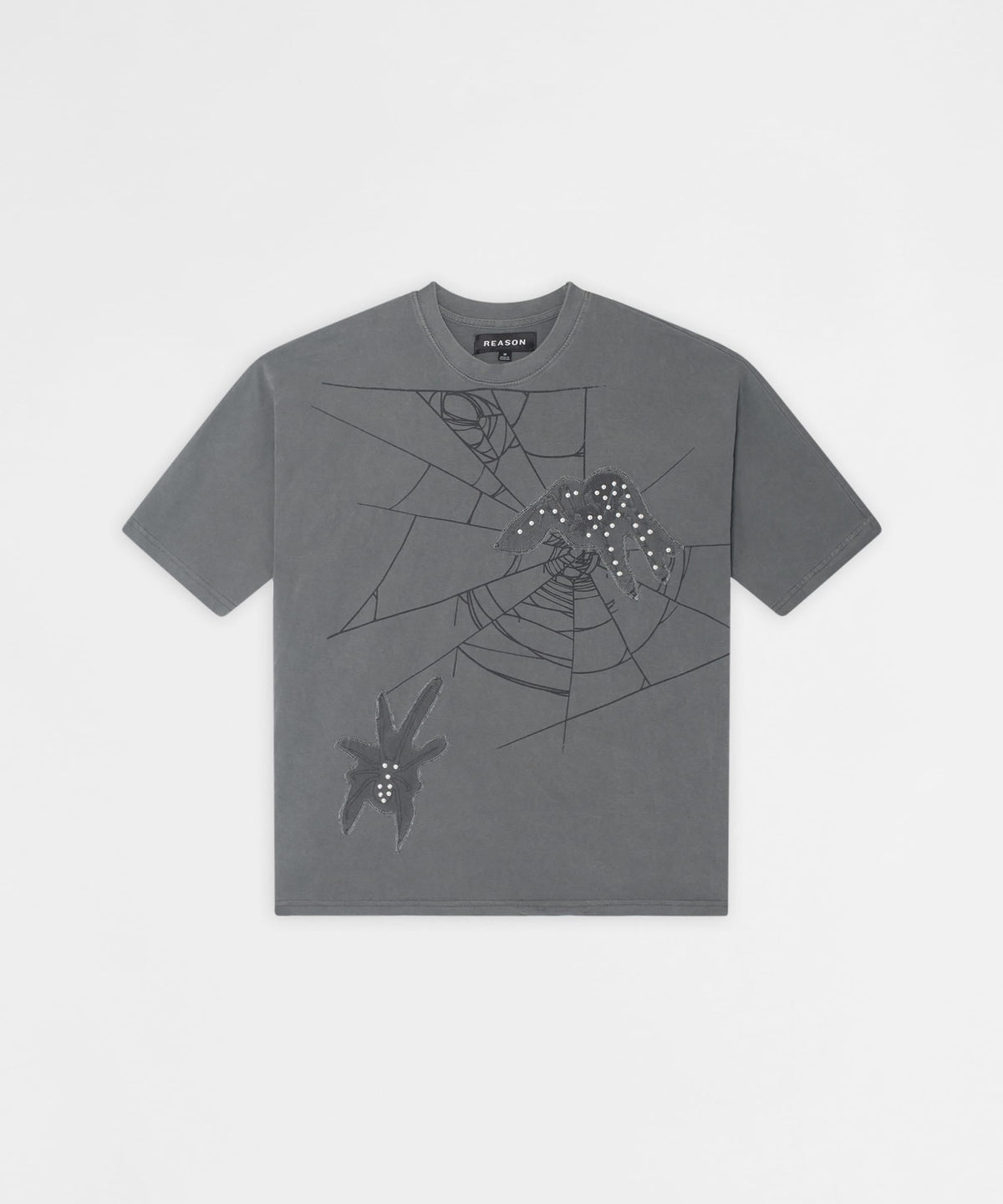 Reason Clothing Quality | Toxic Spiderwebs Applique Short Sleeve Tee - Charcoal
