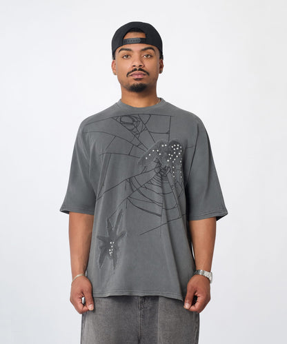 Reason Clothing Quality | Toxic Spiderwebs Applique Short Sleeve Tee - Charcoal