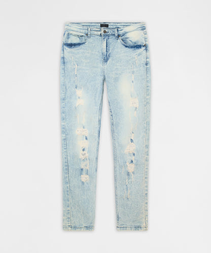 Reason Clothing Quality | Distressed Rip and Frayed Denim - Light Blue