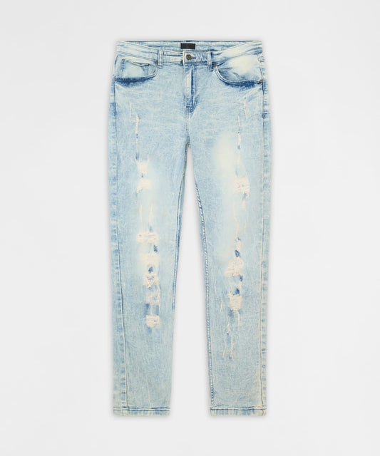 Reason Clothing Quality | Distressed Rip and Frayed Denim - Light Blue