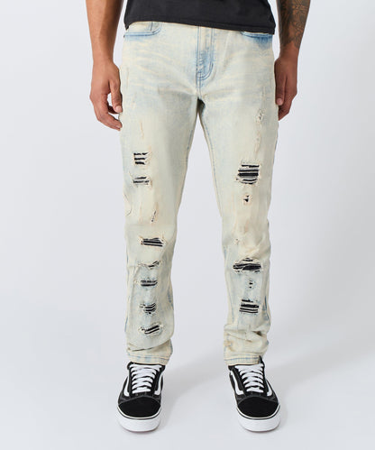 Reason Clothing Quality | Distressed Rip and Frayed Denim - Light Blue