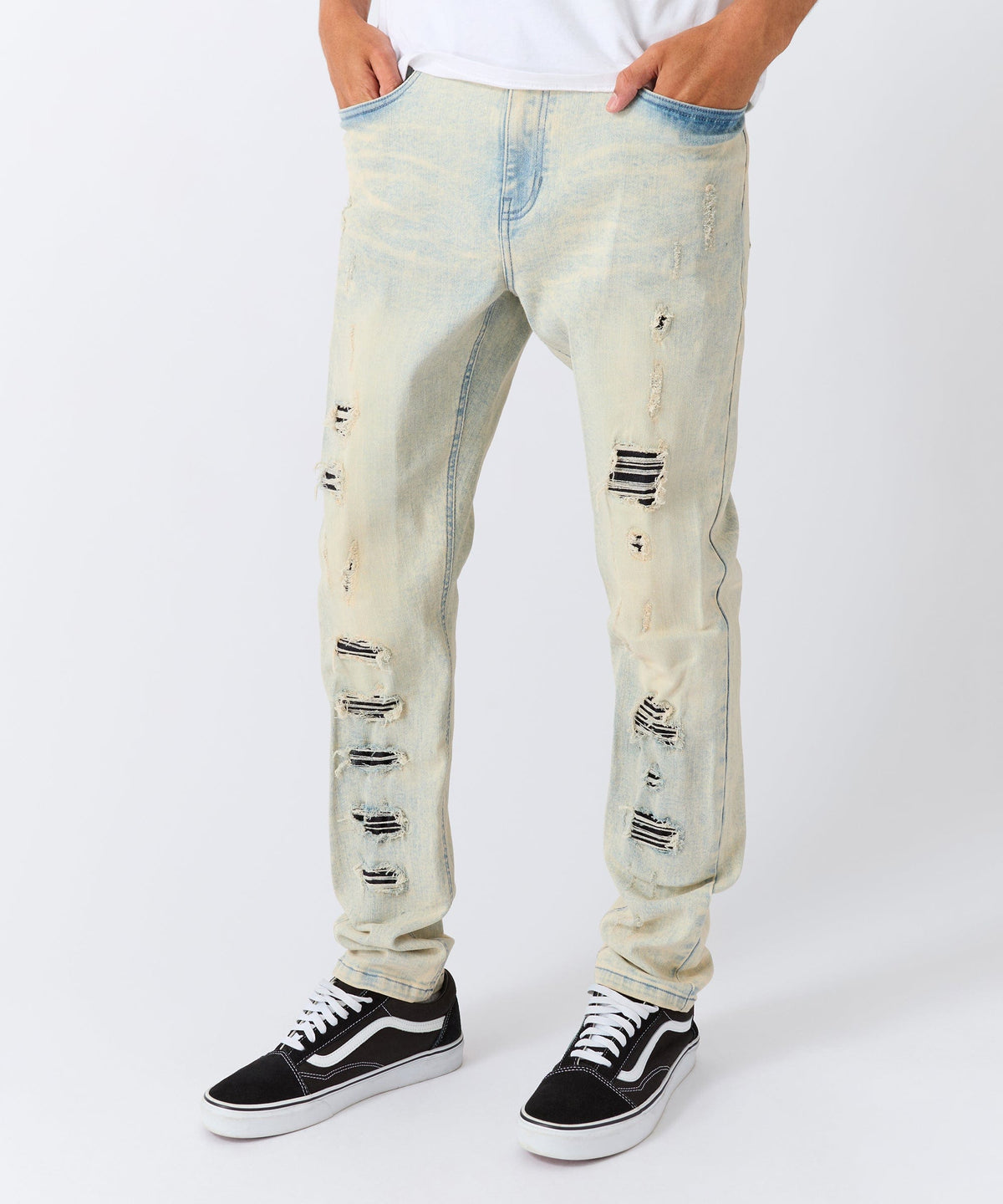 Reason Clothing Quality | Distressed Rip and Frayed Denim - Light Blue