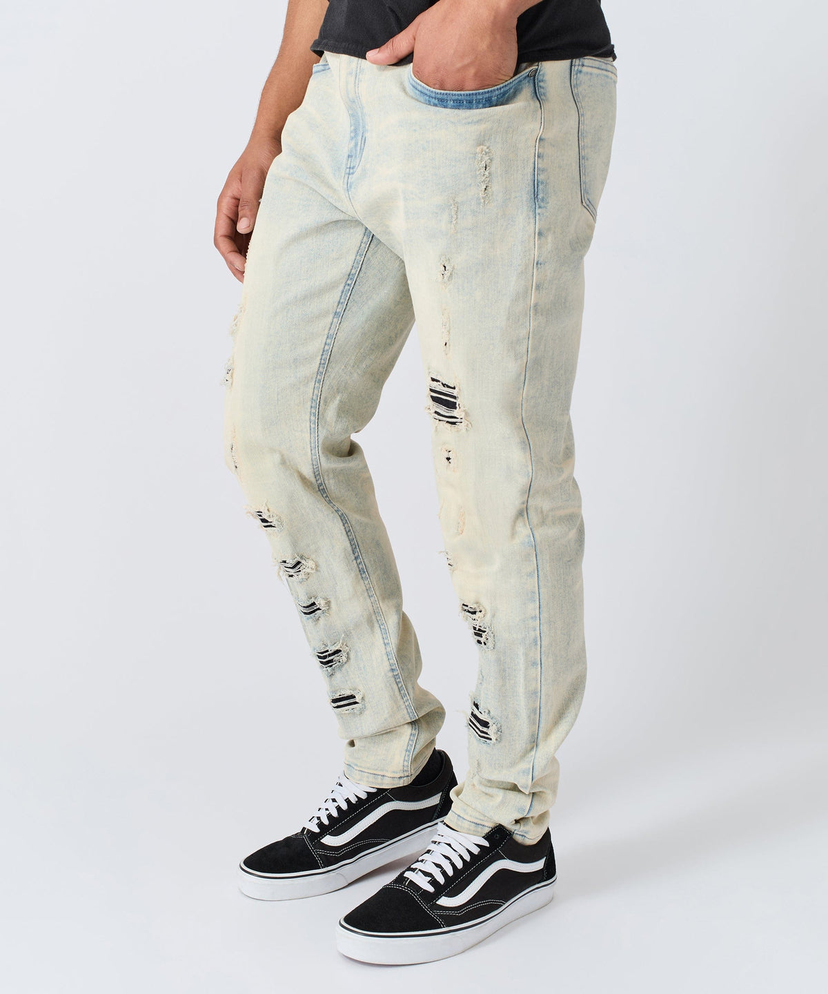 Reason Clothing Quality | Distressed Rip and Frayed Denim - Light Blue