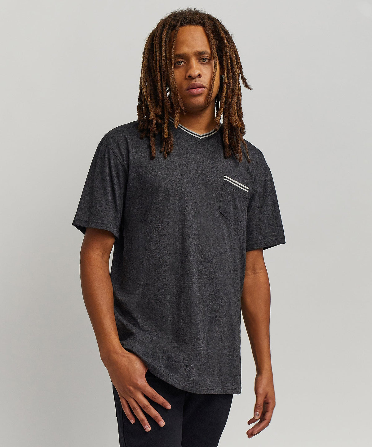 Reason Clothing Quality | Pocket Stripe Contrast V-Neck Tee