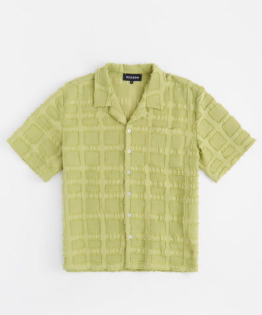 Reason Clothing Deals | Textured Blocks Button Down Shirt - Olive Green