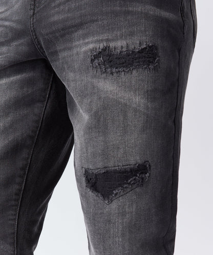 Reason Clothing Essential | Shadow Wash Distressed Skinny Jean - Black