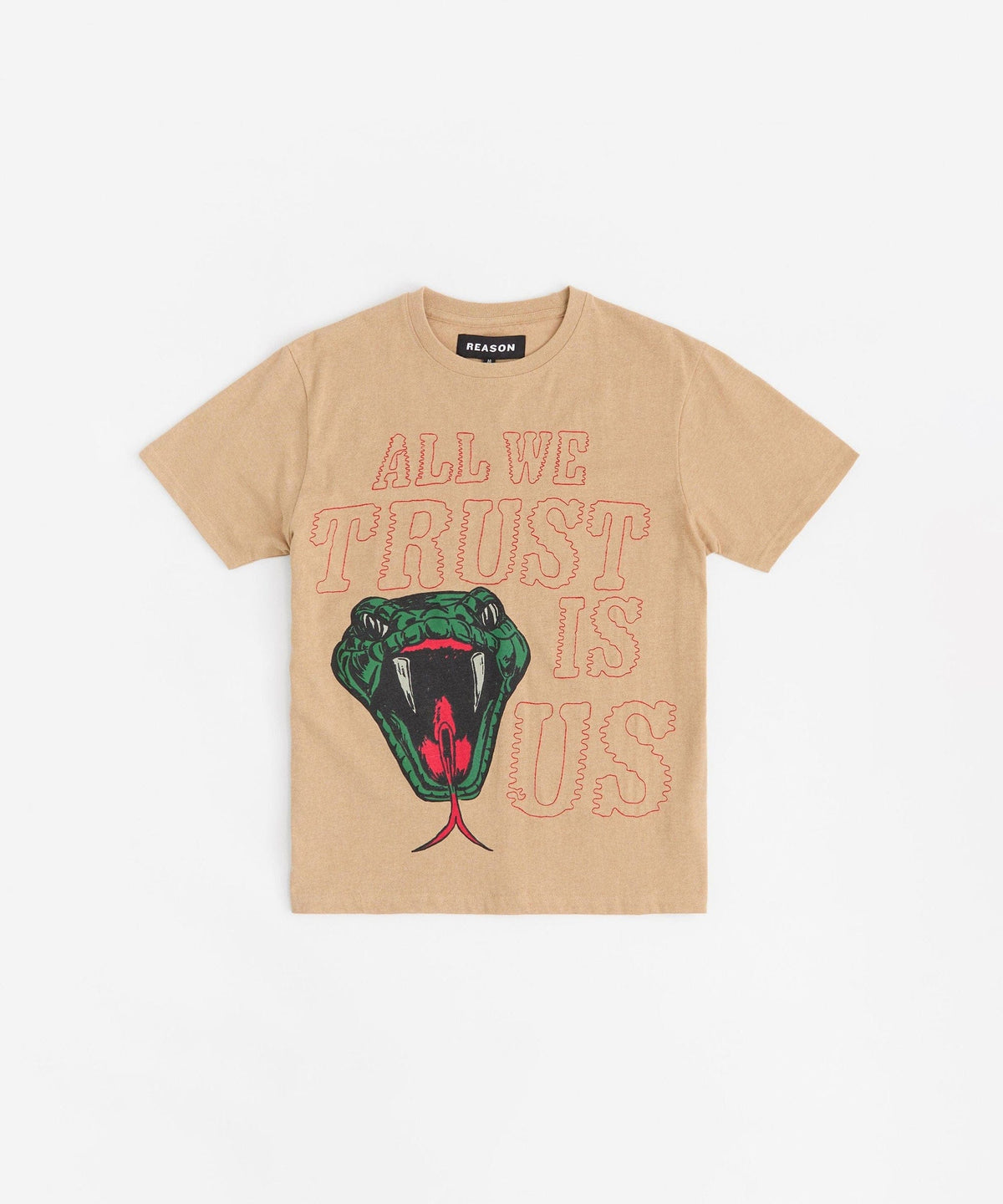 Reason Clothing Recommended | All We Trust Is Us Applique Short Sleeve Tee - Khaki