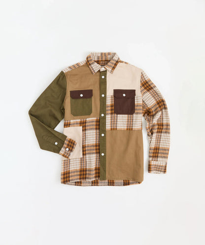 Reason Clothing Quality | Patchwork Plaid Button Down Long Sleeve Shirt - Multicolor