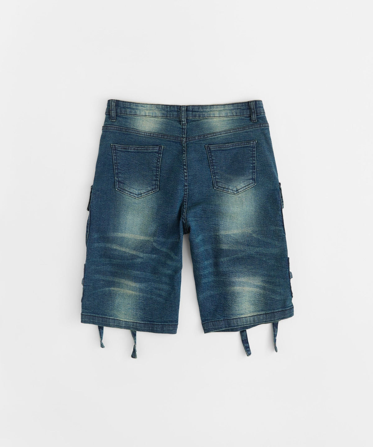 Reason Clothing New | Buckle Strap Denim Shorts - Dark Blue