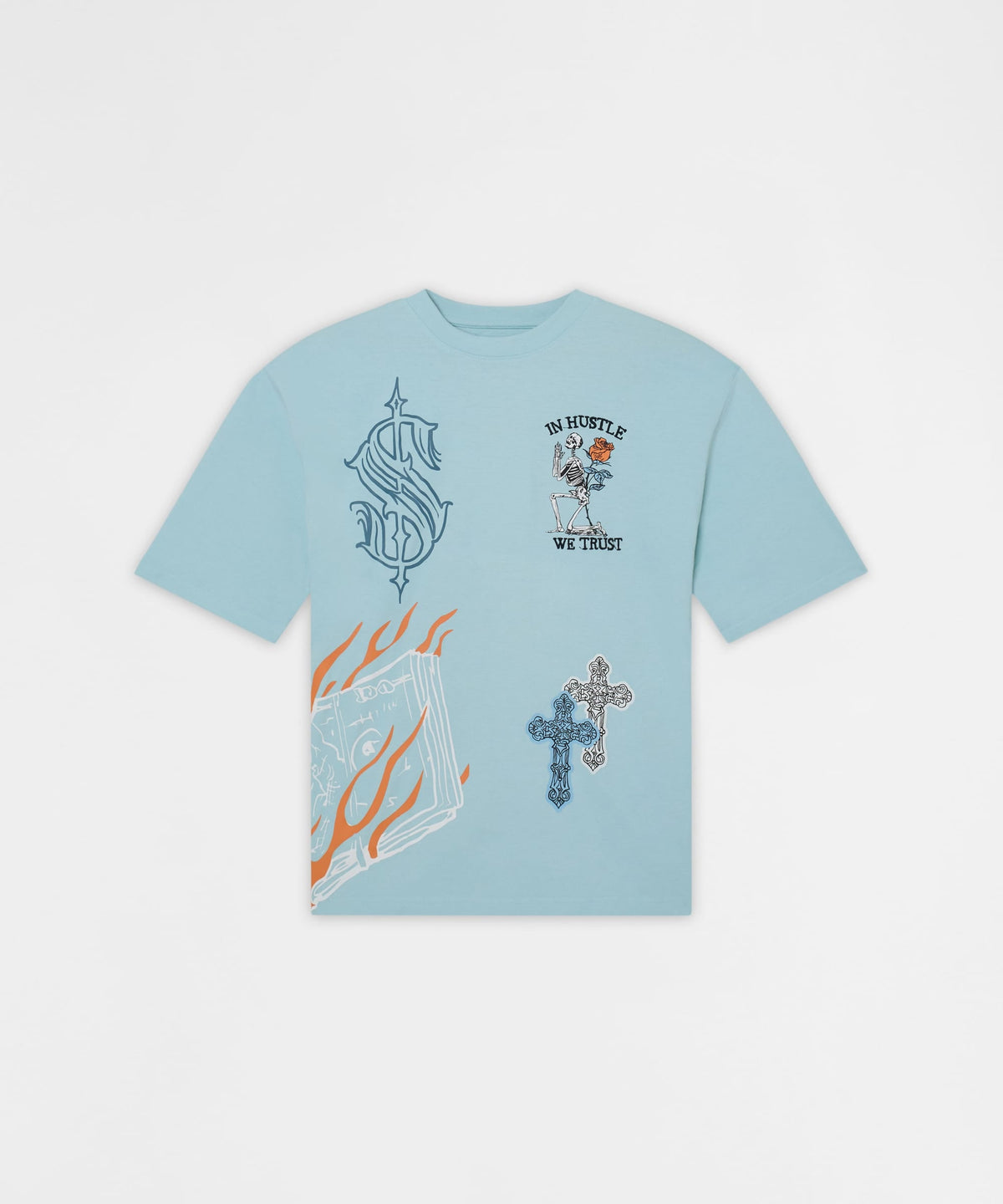 Reason Clothing Popular | Plus Size Self Made Embroidered Short Sleeve Tee - Light Blue