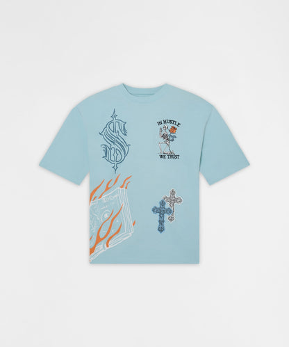 Reason Clothing Popular | Plus Size Self Made Embroidered Short Sleeve Tee - Light Blue