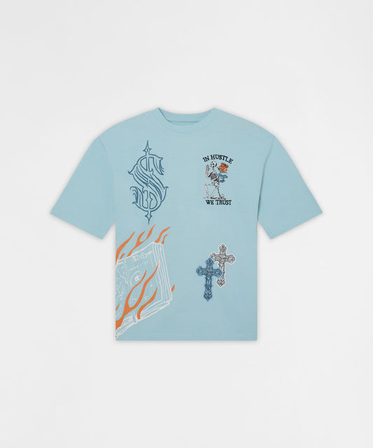 Reason Clothing Popular | Plus Size Self Made Embroidered Short Sleeve Tee - Light Blue