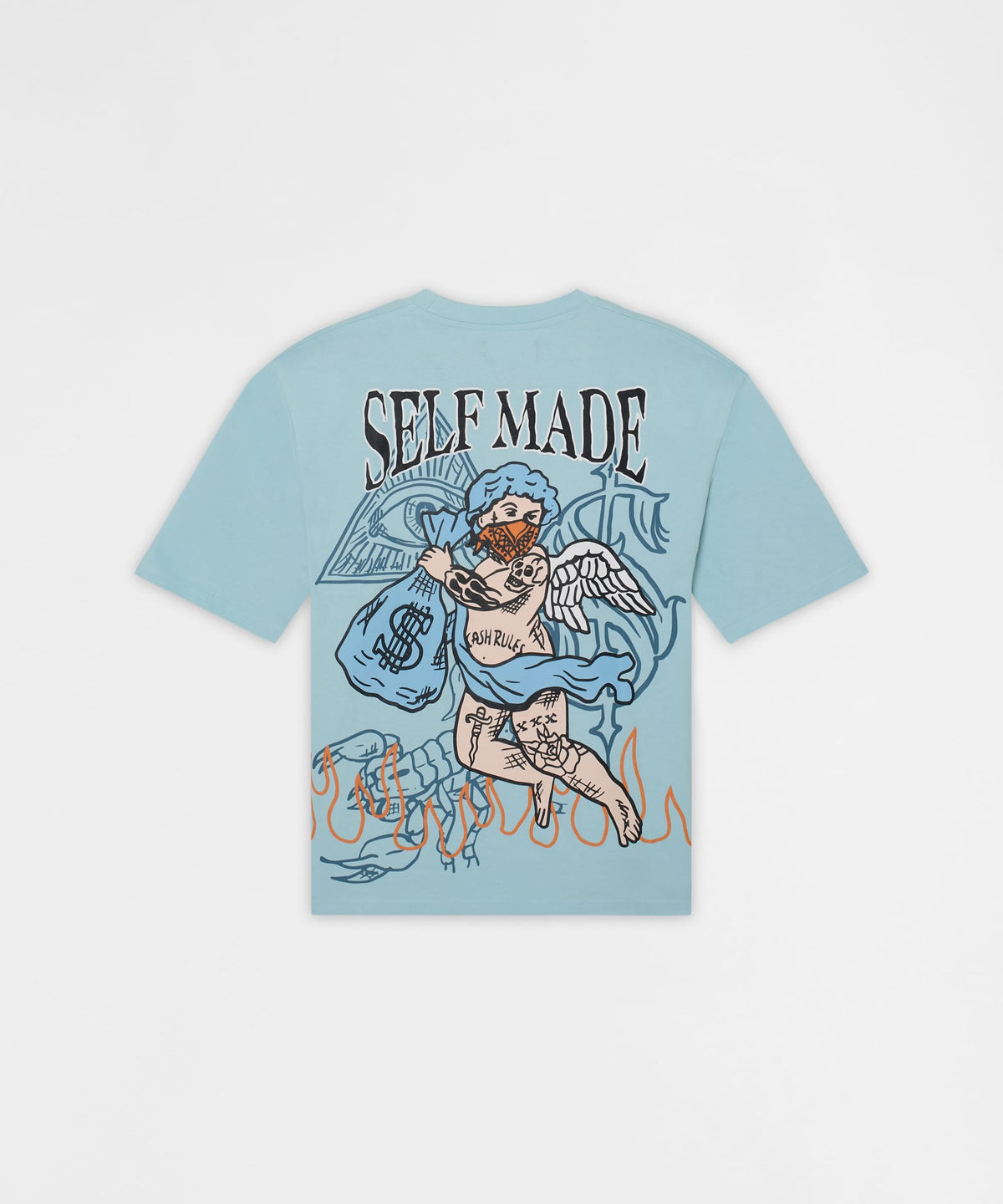 Reason Clothing Popular | Plus Size Self Made Embroidered Short Sleeve Tee - Light Blue