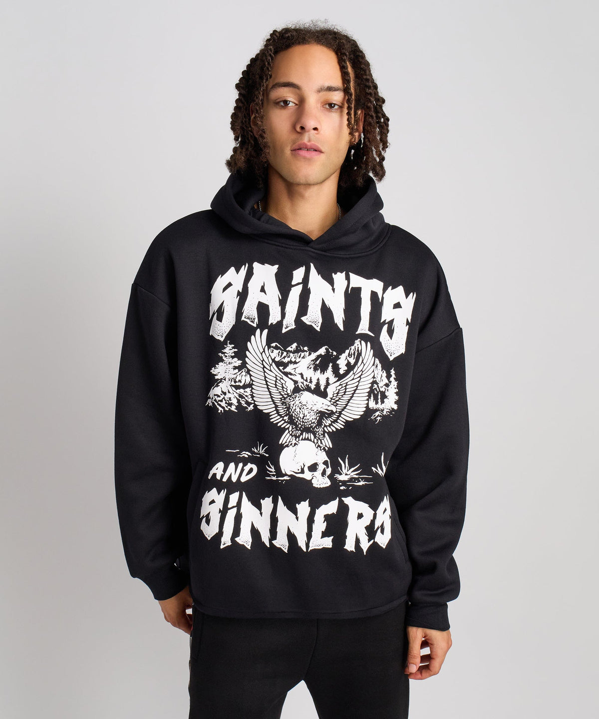 Reason Clothing Smart Buy | Saints and Sinners Graphic Long Sleeve Hoodie - Black