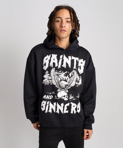 Reason Clothing Smart Buy | Saints and Sinners Graphic Long Sleeve Hoodie - Black