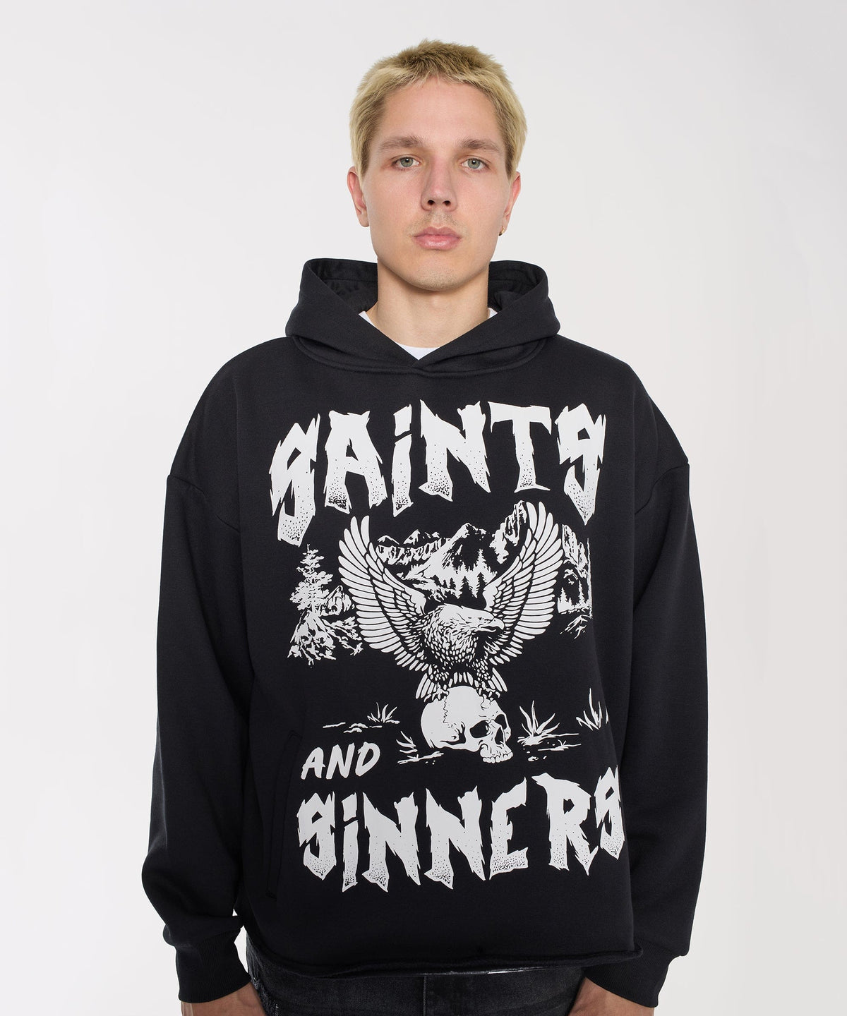 Reason Clothing Smart Buy | Saints and Sinners Graphic Long Sleeve Hoodie - Black