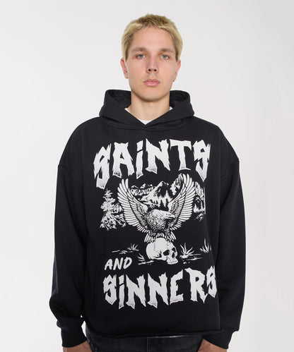 Reason Clothing Smart Buy | Saints and Sinners Graphic Long Sleeve Hoodie - Black