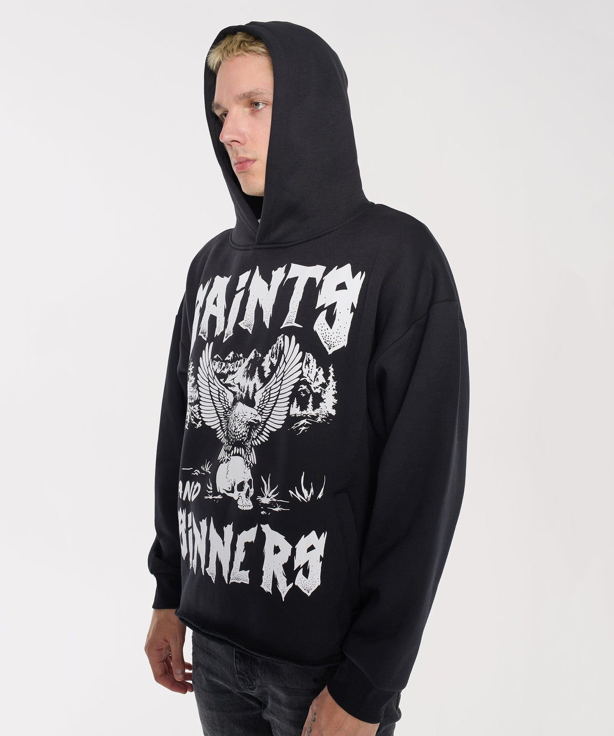 Reason Clothing Smart Buy | Saints and Sinners Graphic Long Sleeve Hoodie - Black