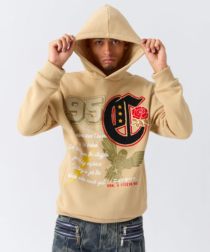 Reason Clothing Hot Sale | Champion Chenille Embroidered Long Sleeve Hoodie - Khaki