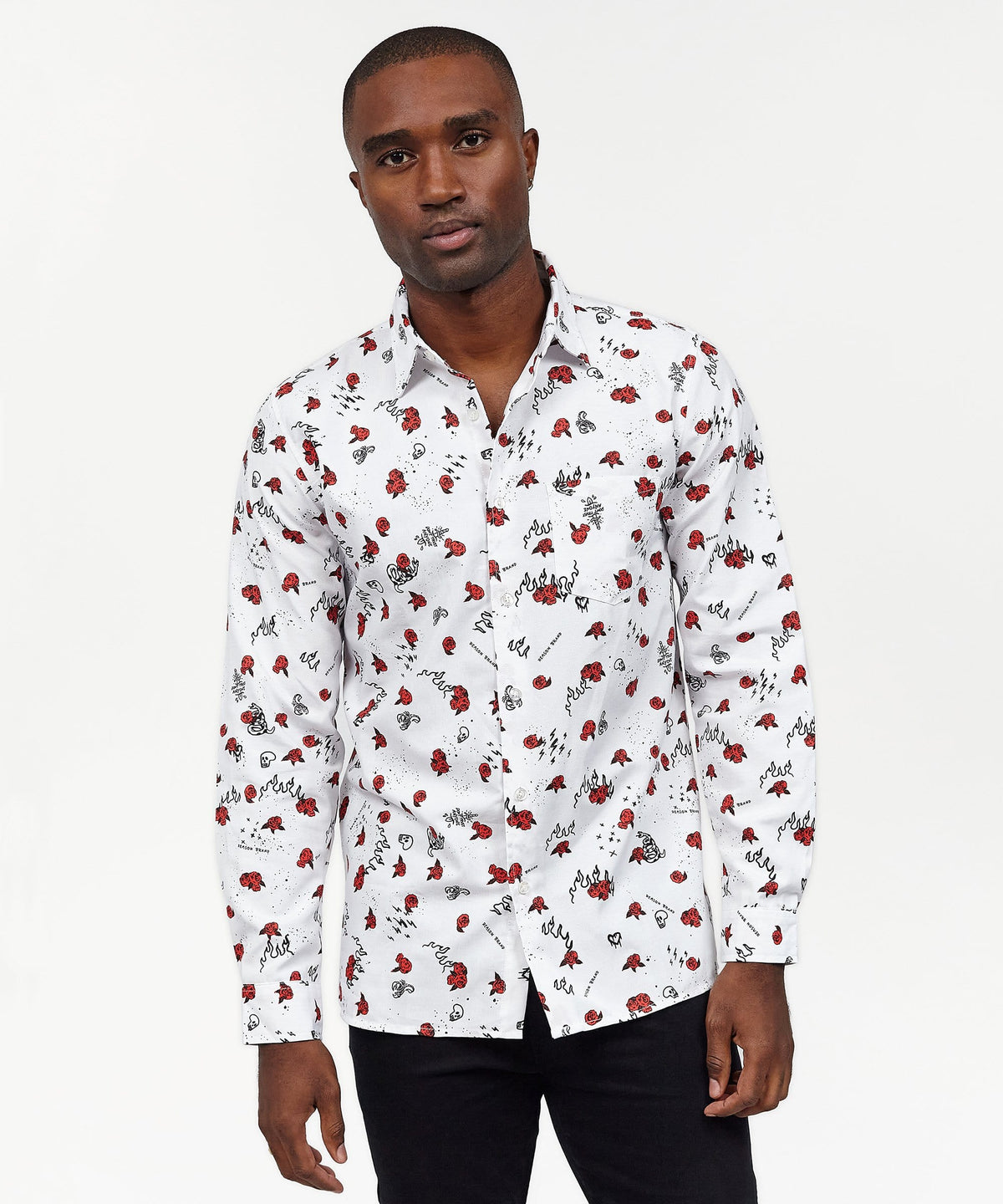 Reason Clothing Smart Buy | Skulls & Roses Long Sleeve Oxford Short