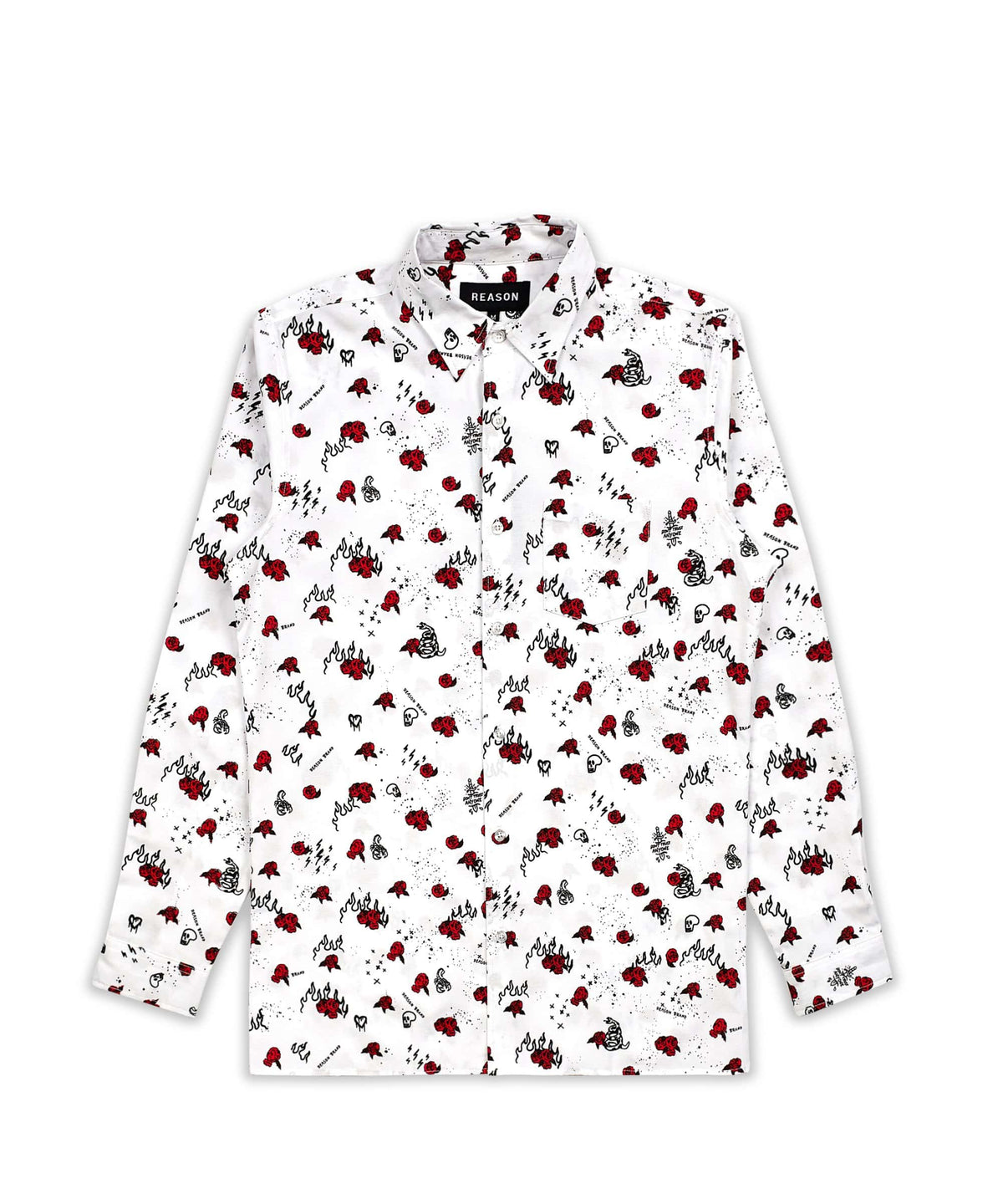 Reason Clothing Smart Buy | Skulls & Roses Long Sleeve Oxford Short