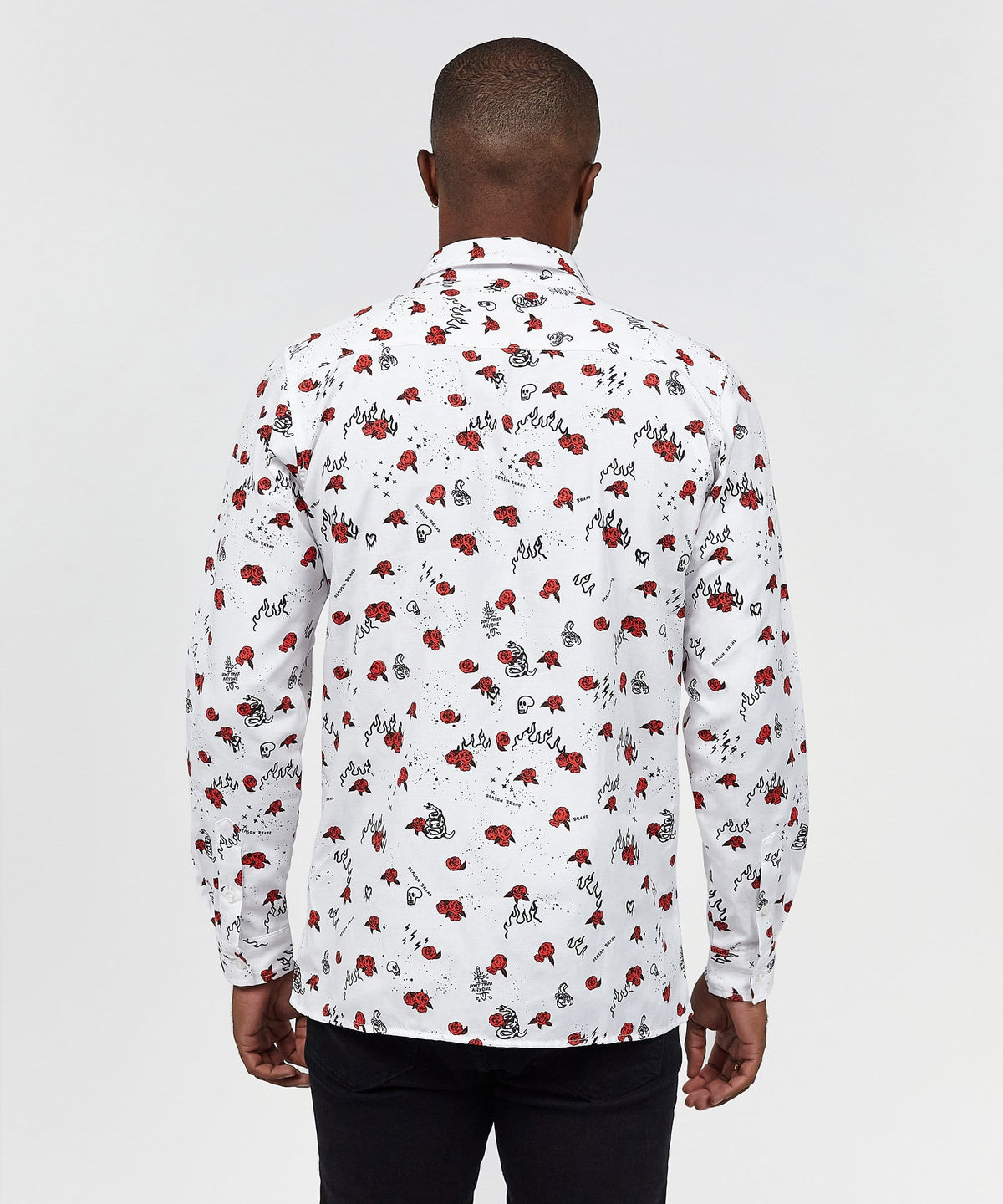 Reason Clothing Smart Buy | Skulls & Roses Long Sleeve Oxford Short