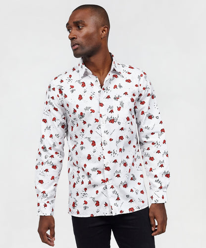 Reason Clothing Smart Buy | Skulls & Roses Long Sleeve Oxford Short