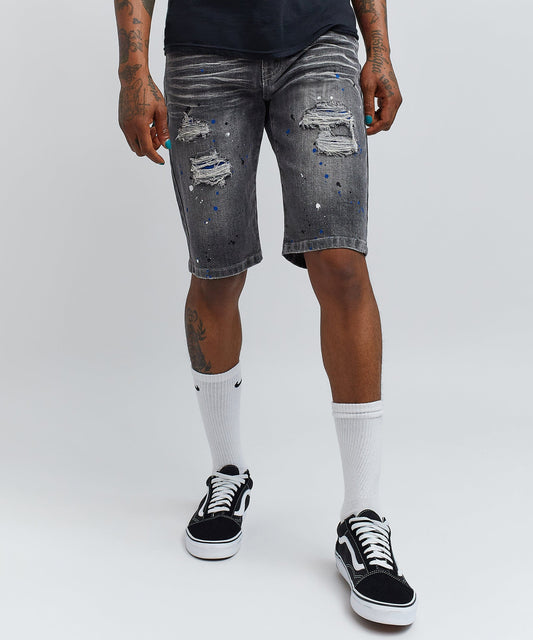 Reason Clothing Featured | Vincent Grey Paint Splatter Jean Shorts
