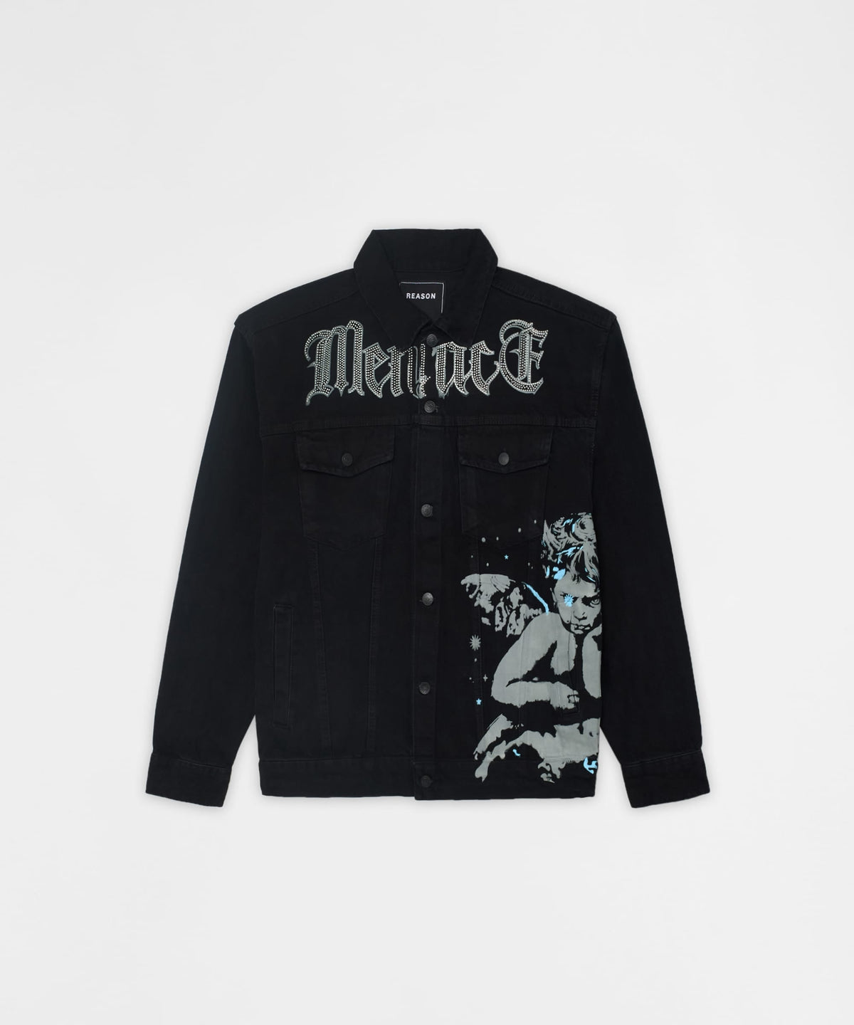 Reason Clothing Discount | Menace Rhinestone Denim Jacket - Black
