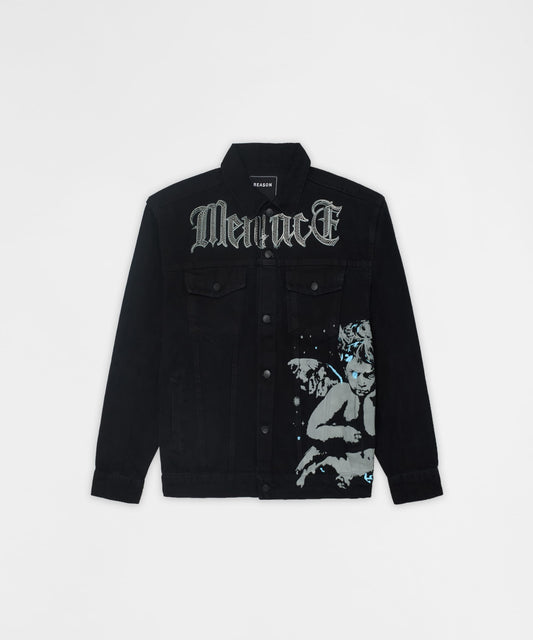 Reason Clothing Discount | Menace Rhinestone Denim Jacket - Black