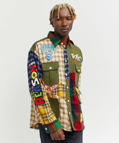 Reason Clothing Signature | Popeye All We Trust Multi Pocket Checkered Flannel Shirt