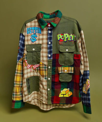 Reason Clothing Signature | Popeye All We Trust Multi Pocket Checkered Flannel Shirt