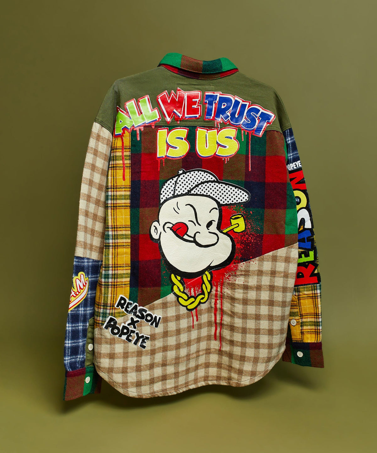 Reason Clothing Signature | Popeye All We Trust Multi Pocket Checkered Flannel Shirt