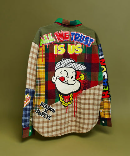 Reason Clothing Signature | Popeye All We Trust Multi Pocket Checkered Flannel Shirt