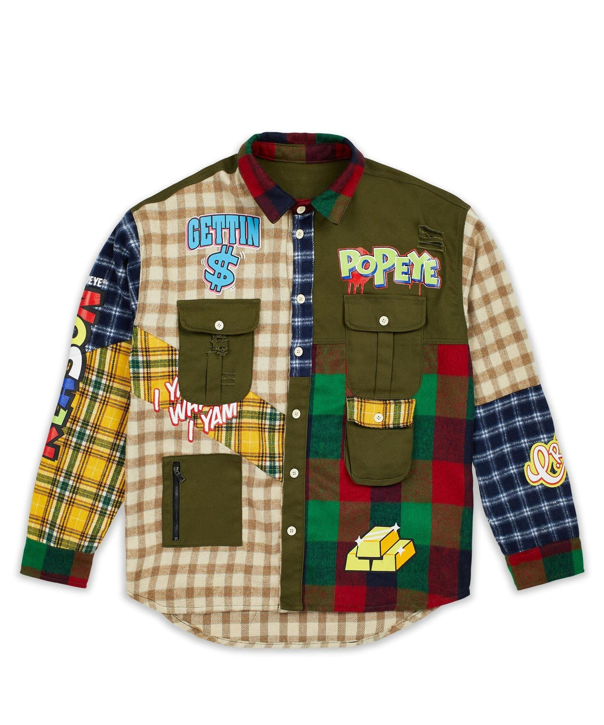 Reason Clothing Signature | Popeye All We Trust Multi Pocket Checkered Flannel Shirt